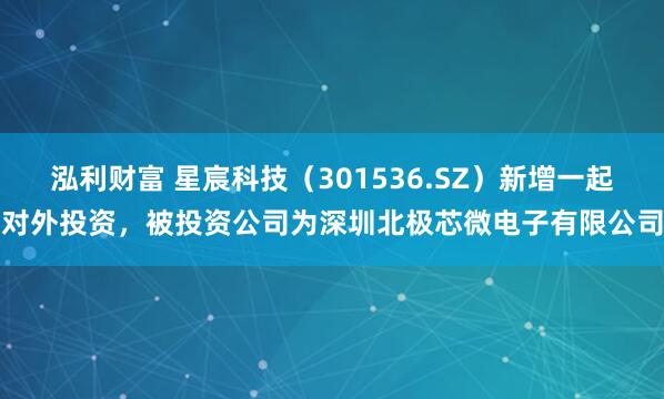 泓利财富 星宸科技（301536.SZ）新增一起对外投资，被投资公司为深圳北极芯微电子有限公司
